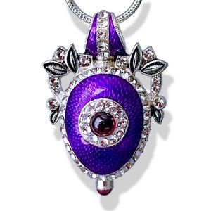 EVIL EYE Silver "Luck Charm" Purple Enamel Faberge Egg Pendant Swarovski Garnets